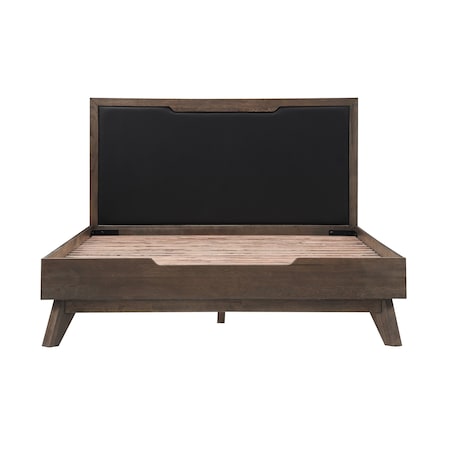 Armen Living Astoria Queen Platform Bed Frame in Oak with Black Faux Leather LCAHBDDGQN